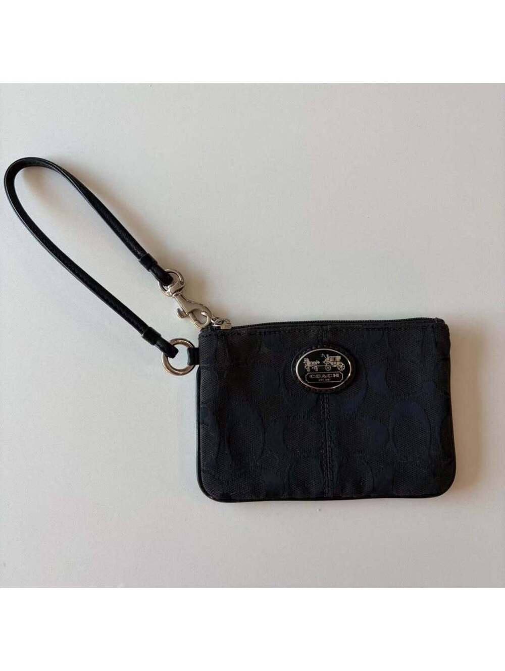 Coach Signature Wristlet in Black Denim